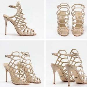 Schutz 'Juliana' nude patent cage stilettos